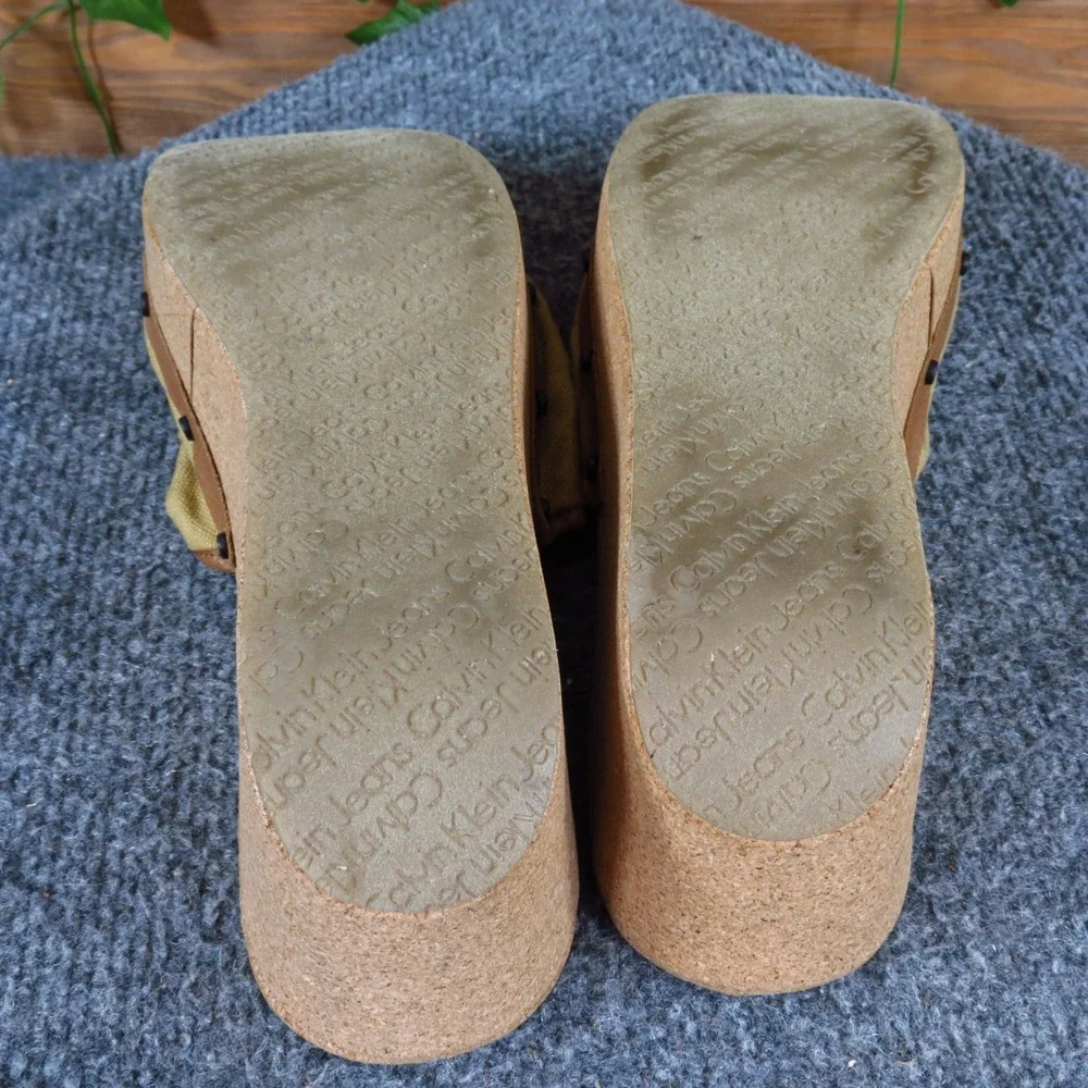 Calvin Klein Jeans Yvana Women Wedge Sandal Size 7.5 Summer Platform Tan Cork